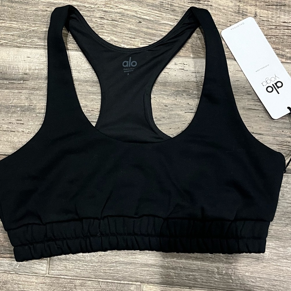 ALO Yoga Scoop Neck Sweatshirt Bra - Sz S Black NWT!
